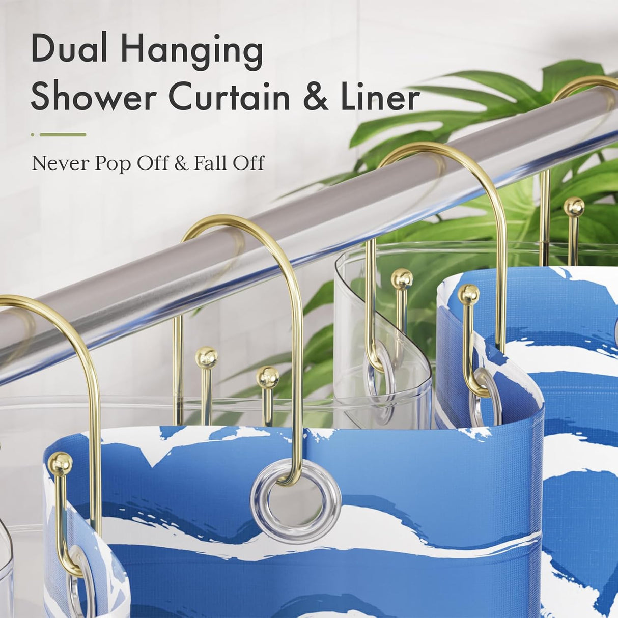AmazerBath U-Shaped Double Shower Curtain Hooks , Set of 12