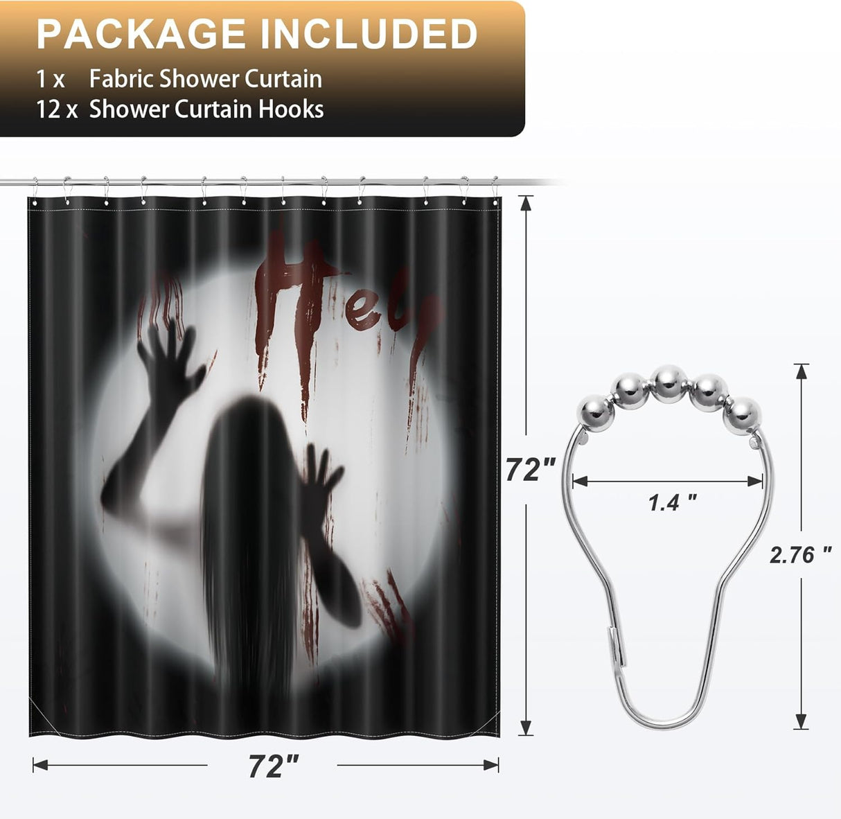 AmazerBath Halloween Shower Curtain with Rings, Shadow