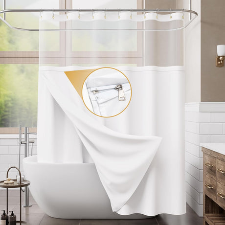 AmazerBath Zipper Shower Curtain and Liner Set with Window