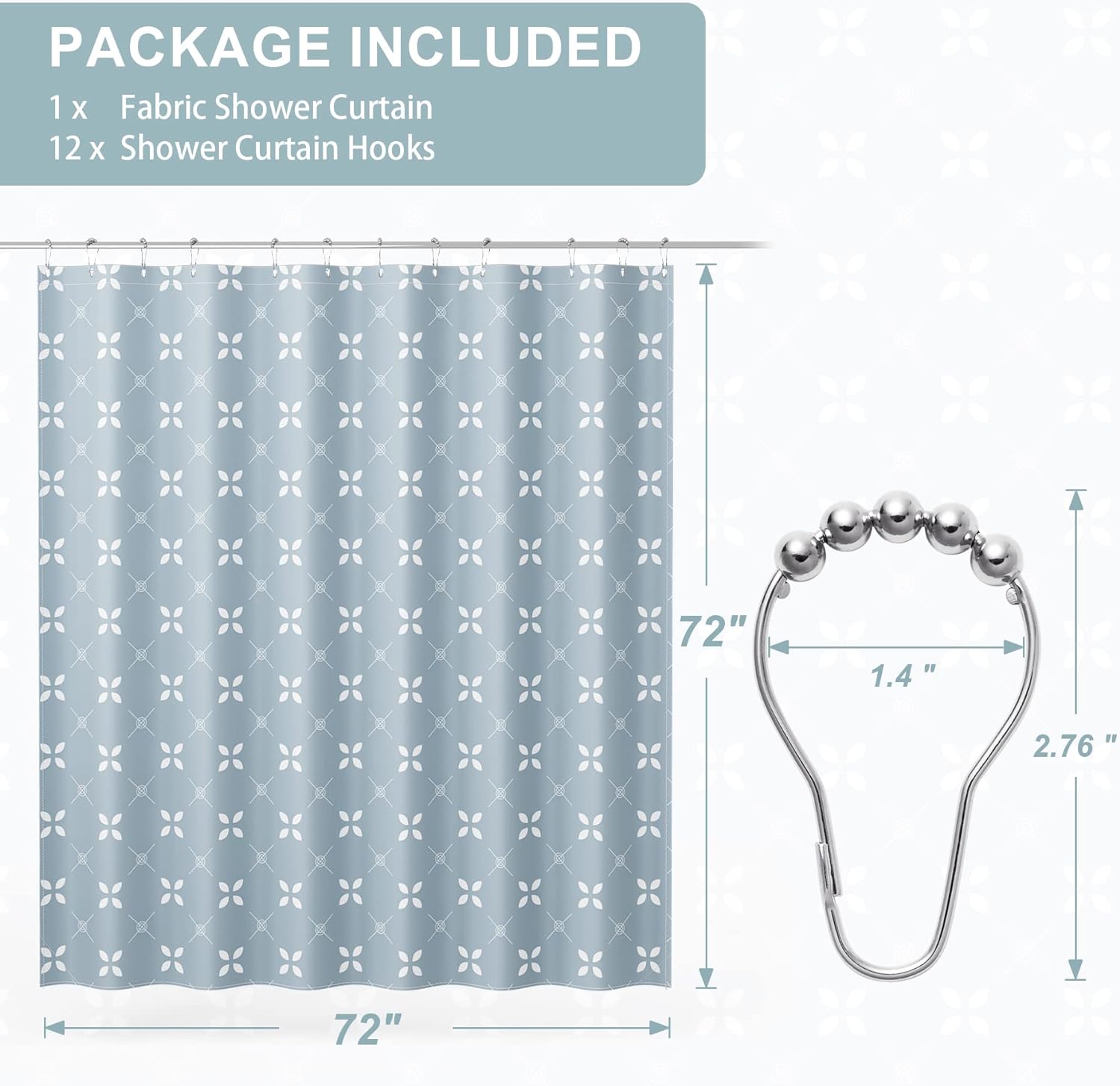 AmazerBath Lucky Clover Shower Curtain with 12 Curtain Rings