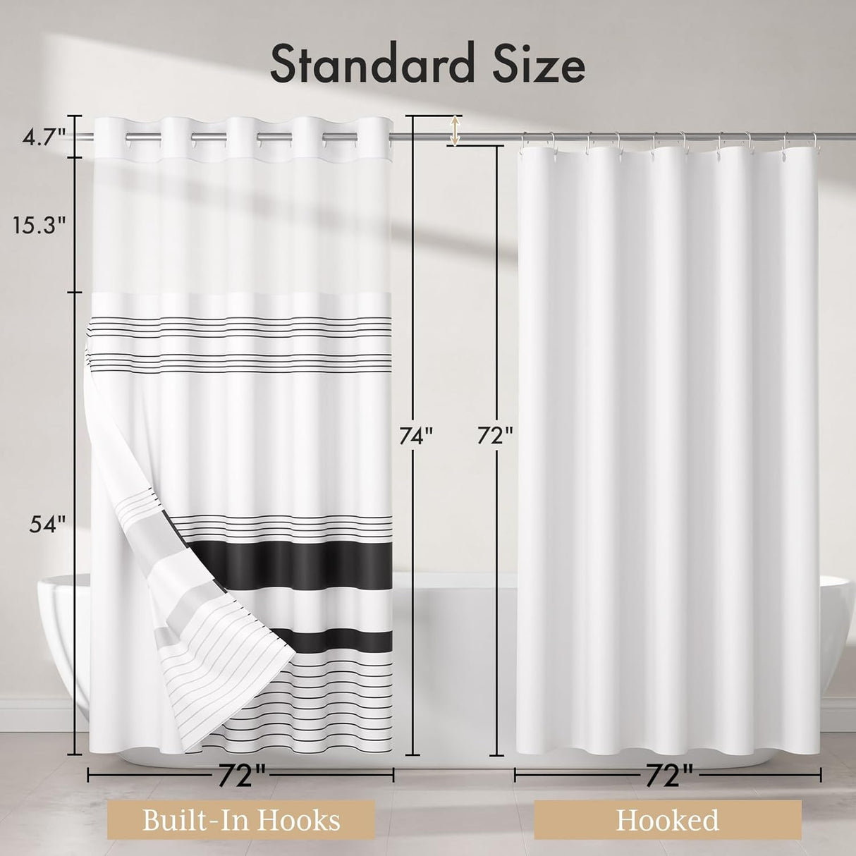 AmazerBath 3 in 1 No Hook Shower Curtain and Liner Set, Stripe