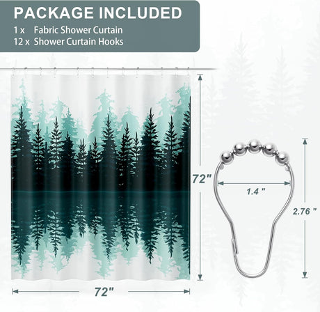 AmazerBath Forest Shower Curtain with 12 Shower Curtain Rings