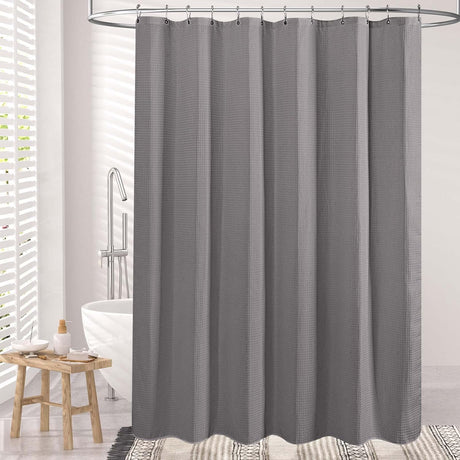 AmazerBath Waffle Grey Shower Curtain, 240G Spa Quality