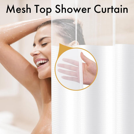 AmazerBath Waffle Shower Curtain 2 in 1, See Through Top