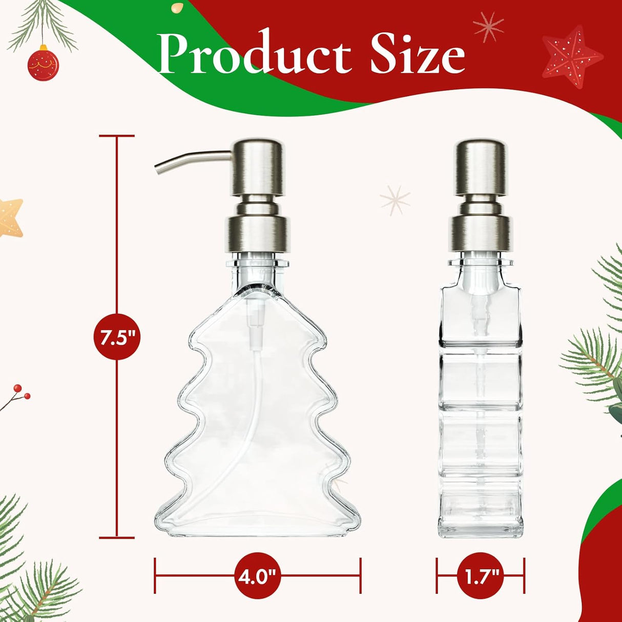 AmazerBath Christmas Tree Glass Soap Dispenser, Xmas Decor