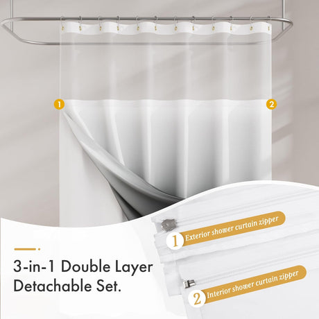 AmazerBath Zipper Shower Curtain and Liner Set with Window