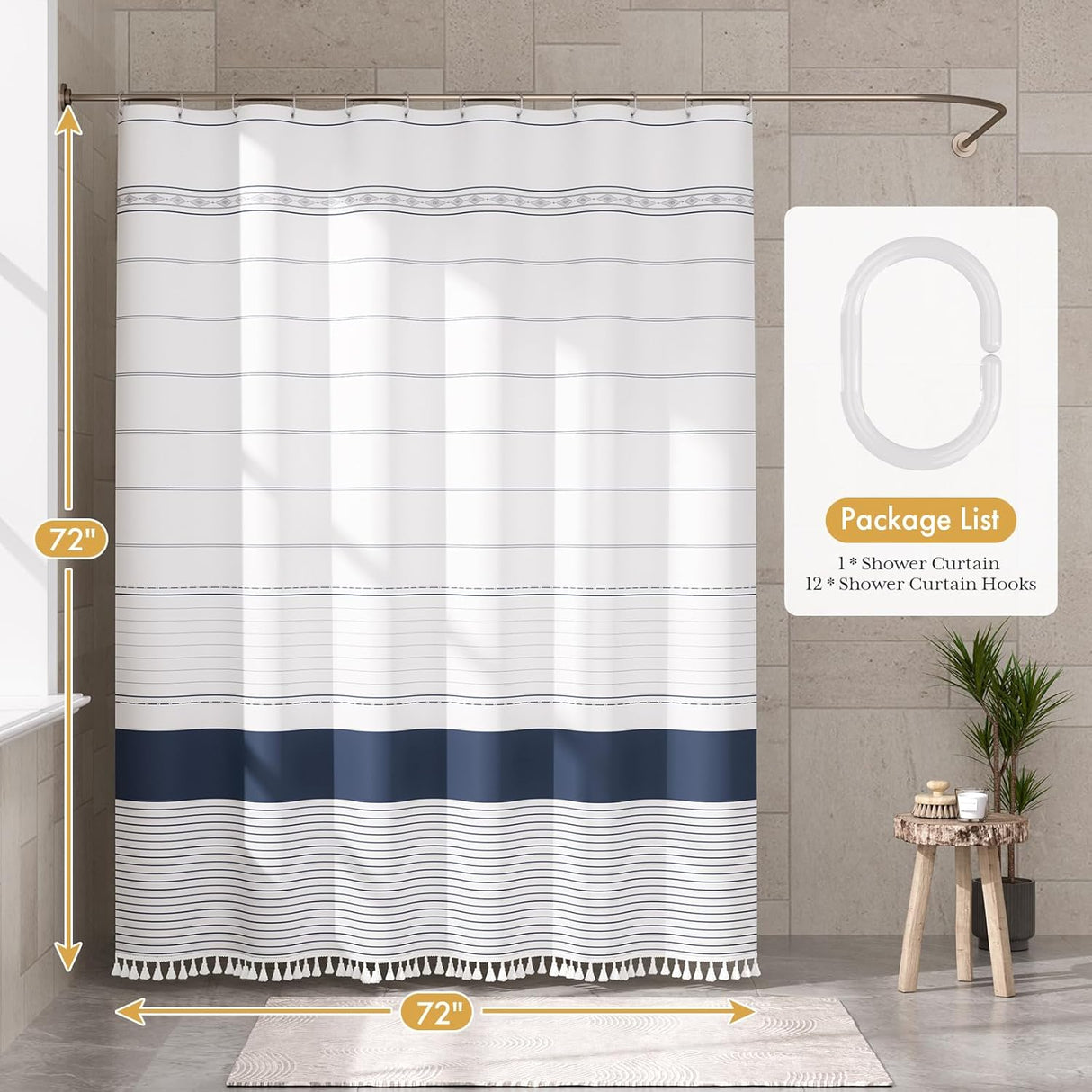 AmazerBath Farmhouse Shower Curtain with Tassel, Boho