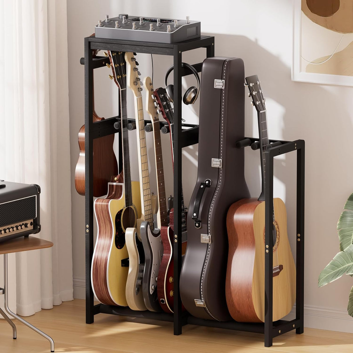 Amazer Bamboo Guitar Stand, Adjustable Divider