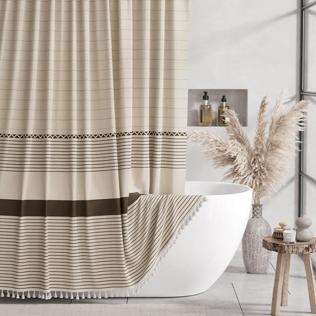 AmazerBath Farmhouse Linen Shower Curtain with Tassel, 72"x72", Sage Green