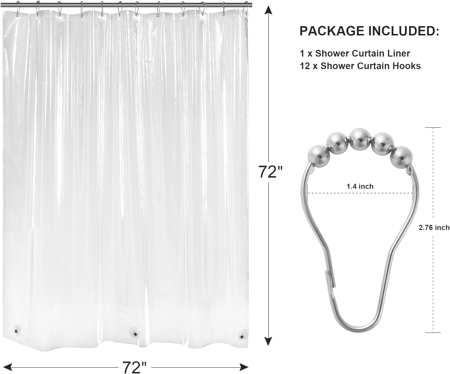 AmazerBath 3G Light Weight Shower Curtain Liner with 12 Rings