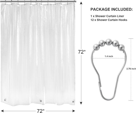 AmazerBath 3G Light Weight Shower Curtain Liner with 12 Rings