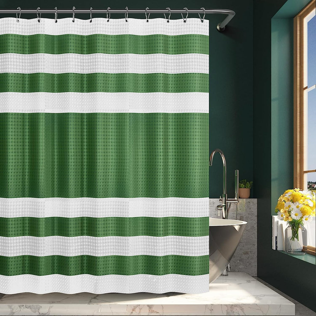 AmazerBath Luxury Waffle Shower Curtain Set with 12 Hooks, Beating Sage Green