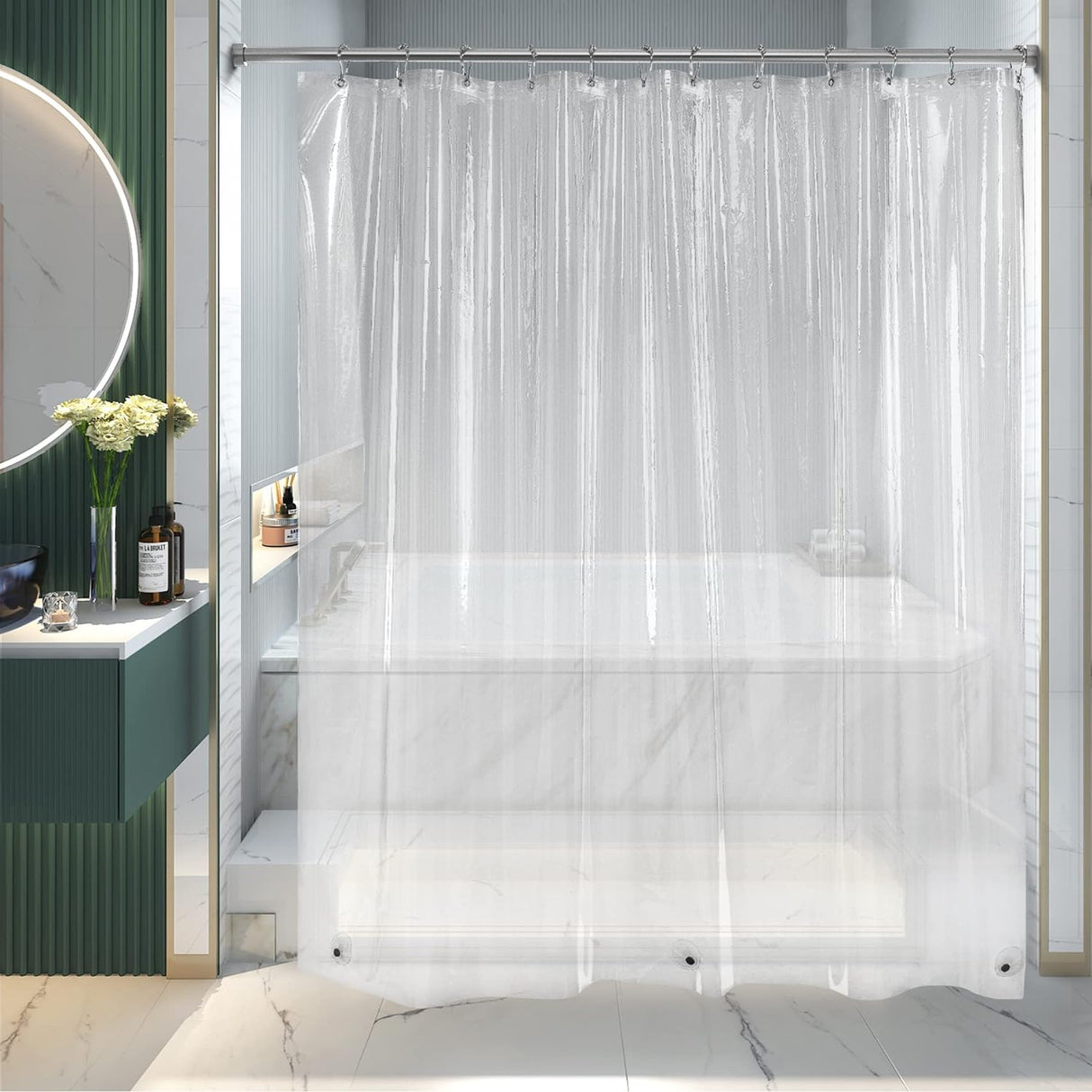AmazerBath 3G Clear Shower Curtain Liner, Waterproof PEVA Shower Curtain Liner for Bathroom
