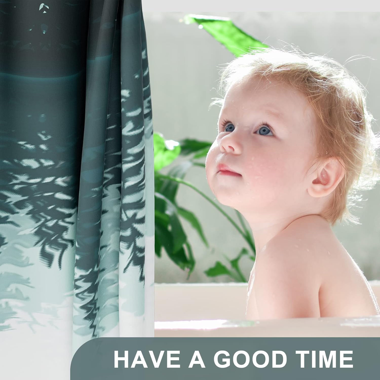 AmazerBath Forest Shower Curtain with 12 Shower Curtain Rings