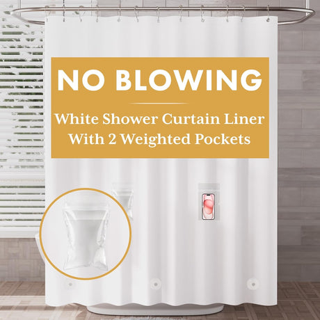 AmazerBath 3G Light Weight Shower Curtain Liner with 2 DIY Pockets