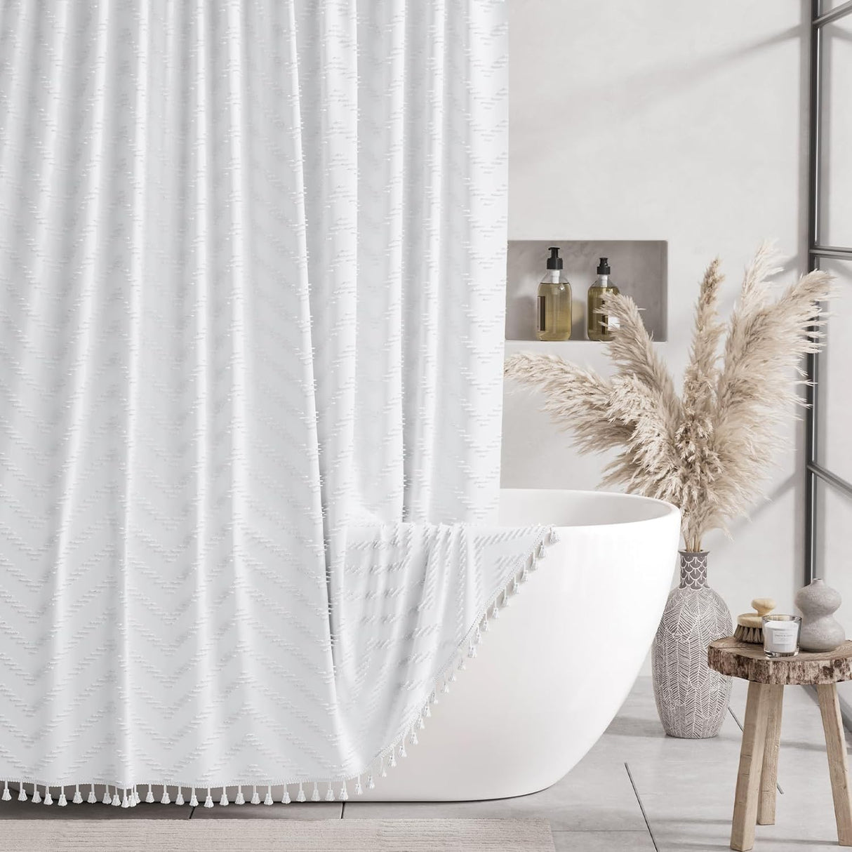 AmazerBath Farmhouse Shower Curtain for Minimalist Boho Bathroom, 72"x72"