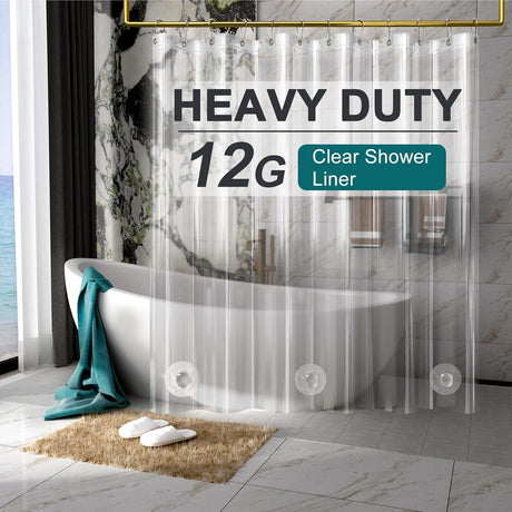 AmazerBath Heavy Duty Shower Curtain Liner 12 Gauge with 3 Clear Stones and 12 Grommet Holes