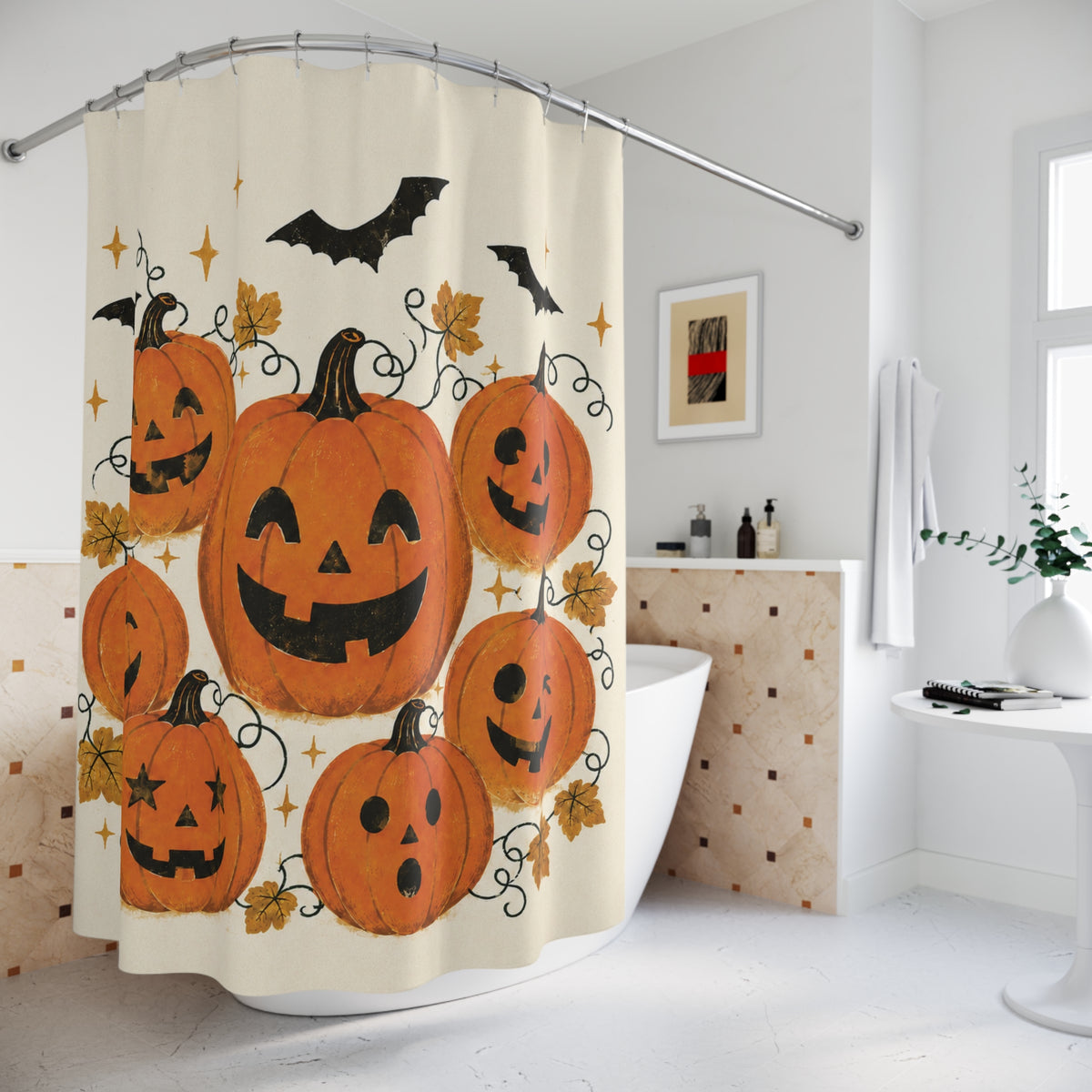 Vintage Pumpkin Patch Halloween Shower Curtain