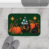 Witchy Black Cat Halloween Bath Mat – Cauldron & Pumpkins