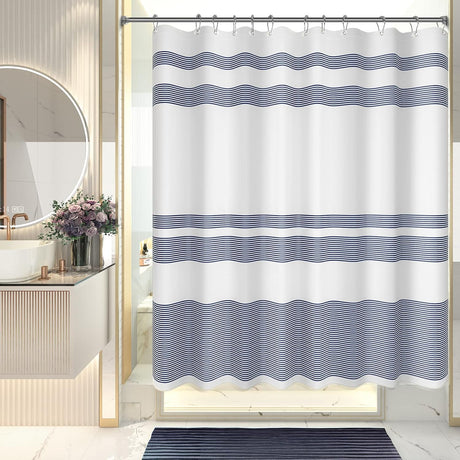 AmazerBath Stripe Design Shower Curtain with 12 Curtain Rings