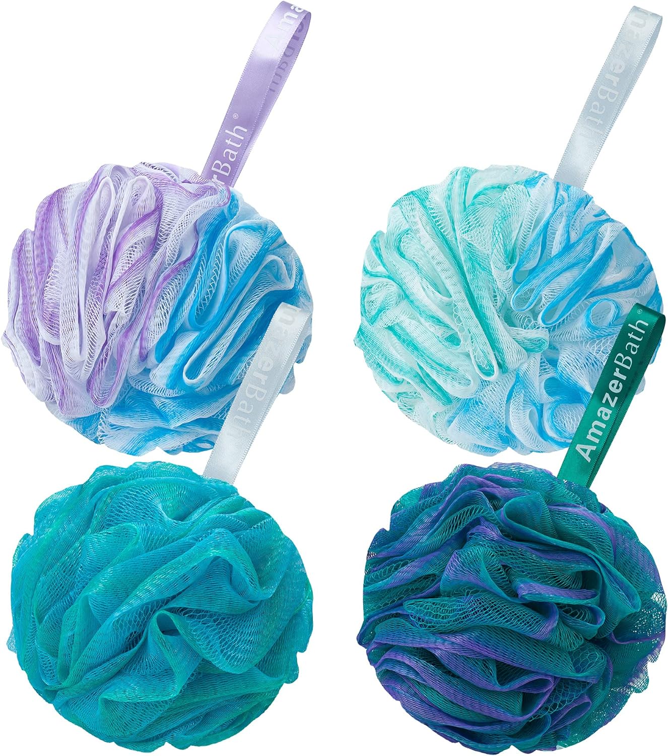 AmazerBath Colorful Bath Shower Loofah Sponge, Set of 4