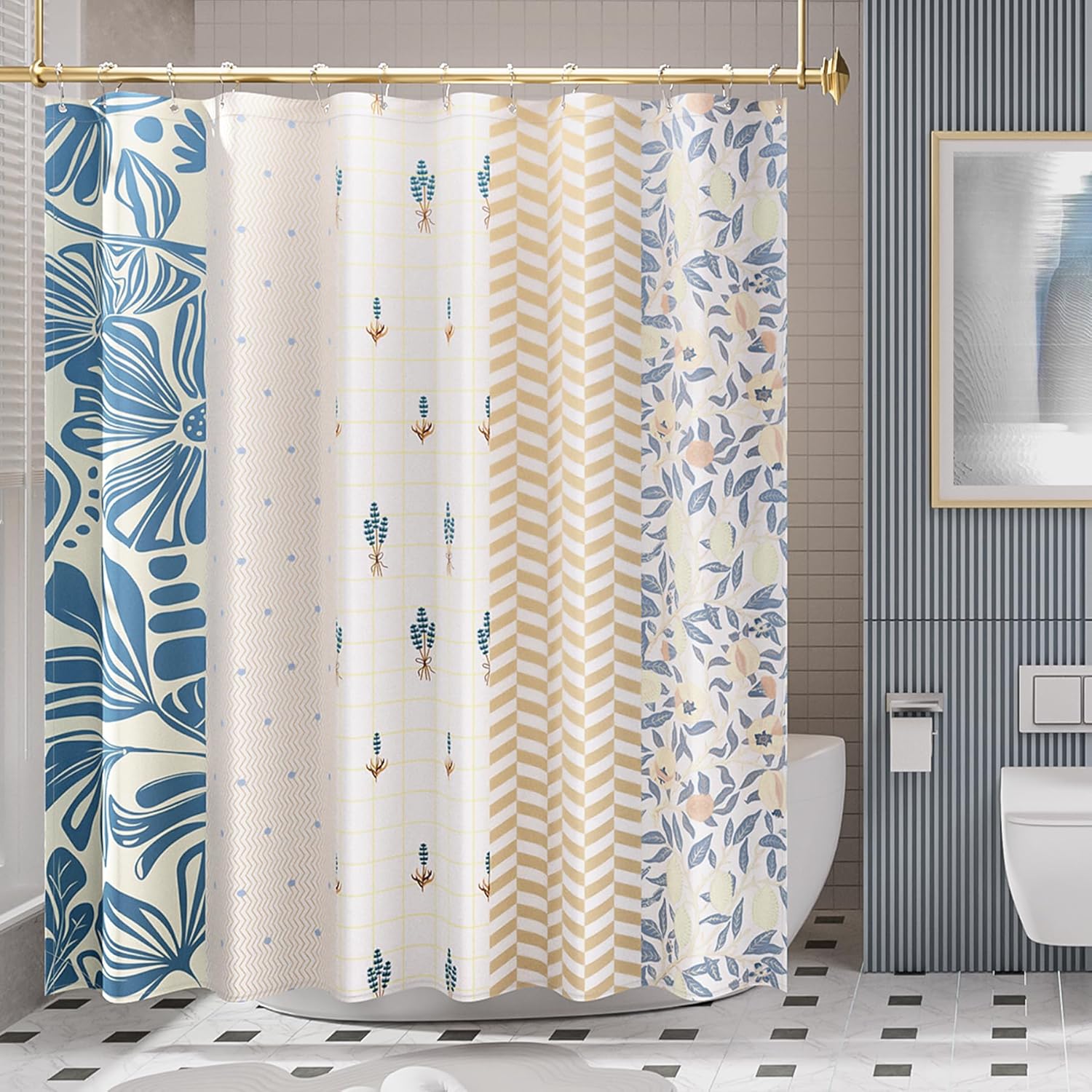 AmazerBath Blossom Serenity Shower Curtain with 12 Curtain Rings