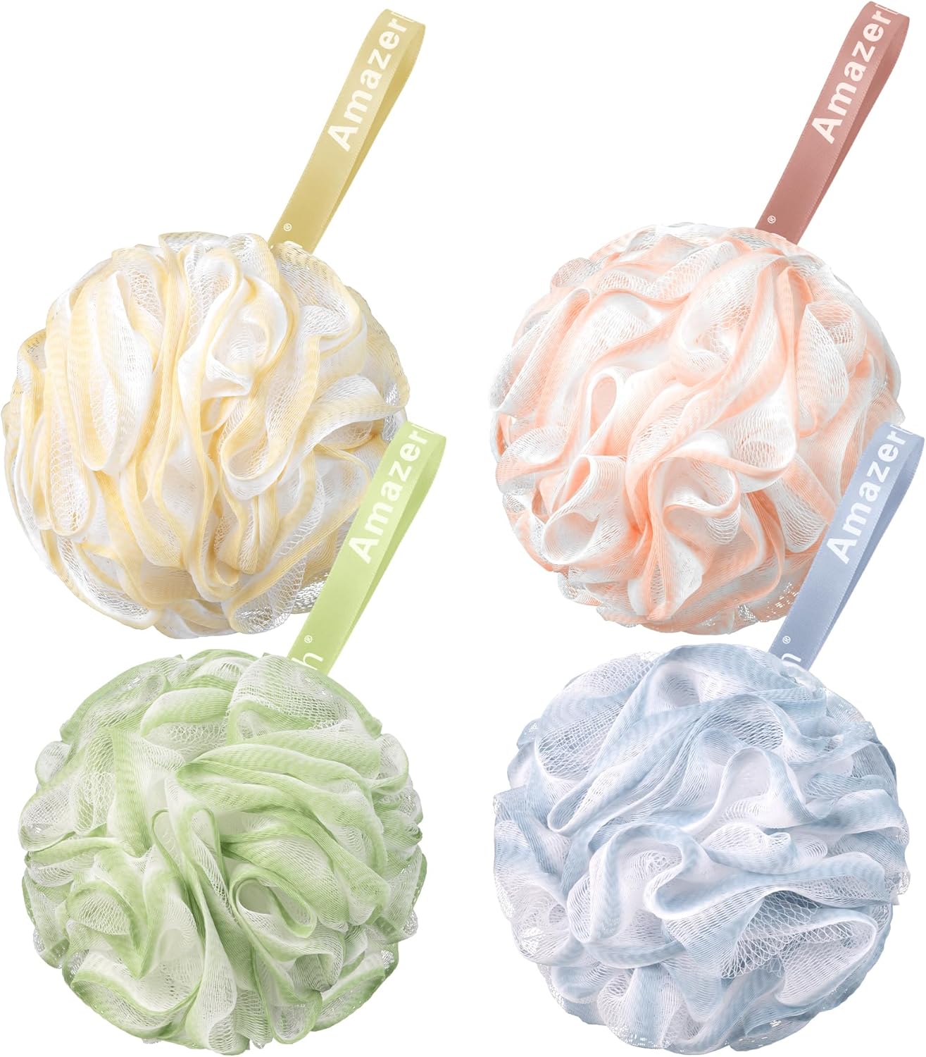 AmazerBath Colorful Bath Shower Loofah Sponge, Set of 4