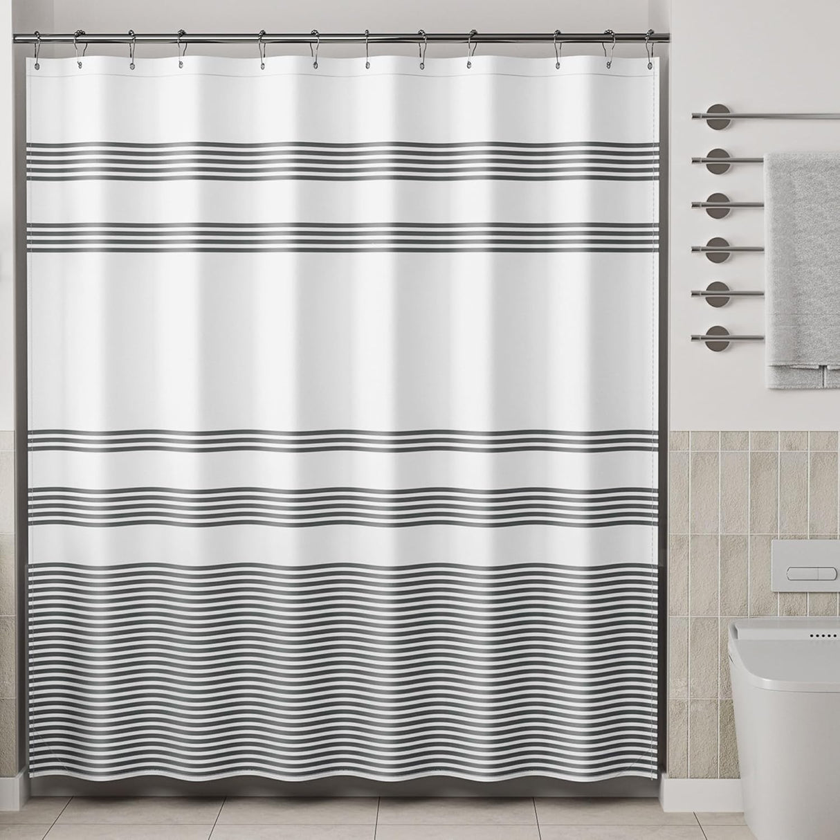 AmazerBath Stripe Design Shower Curtain with 12 Curtain Rings