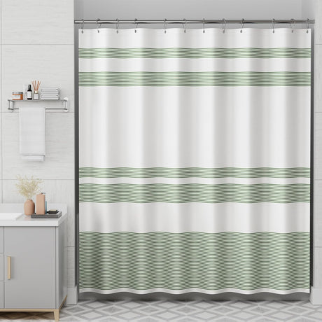 AmazerBath Stripe Design Shower Curtain with 12 Curtain Rings