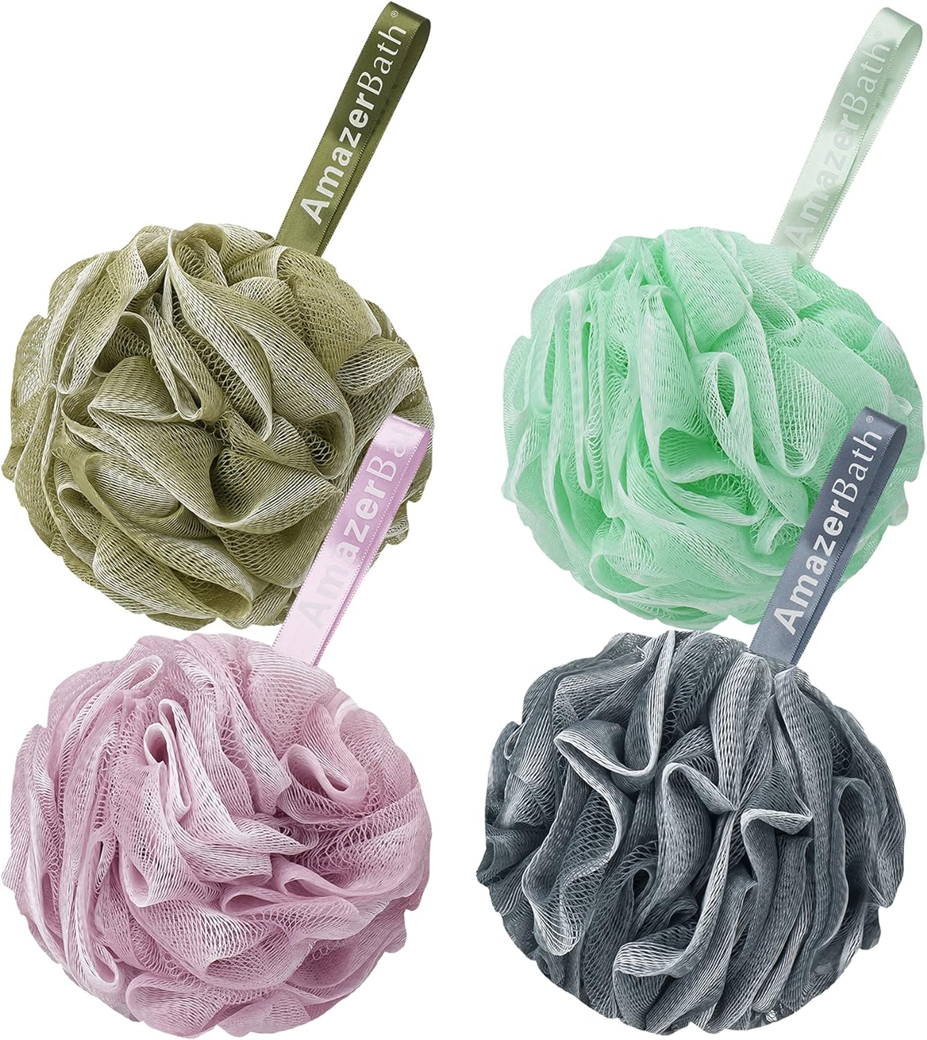 AmazerBath Tranquil Bath Shower Loofah Sponge, Set of 4