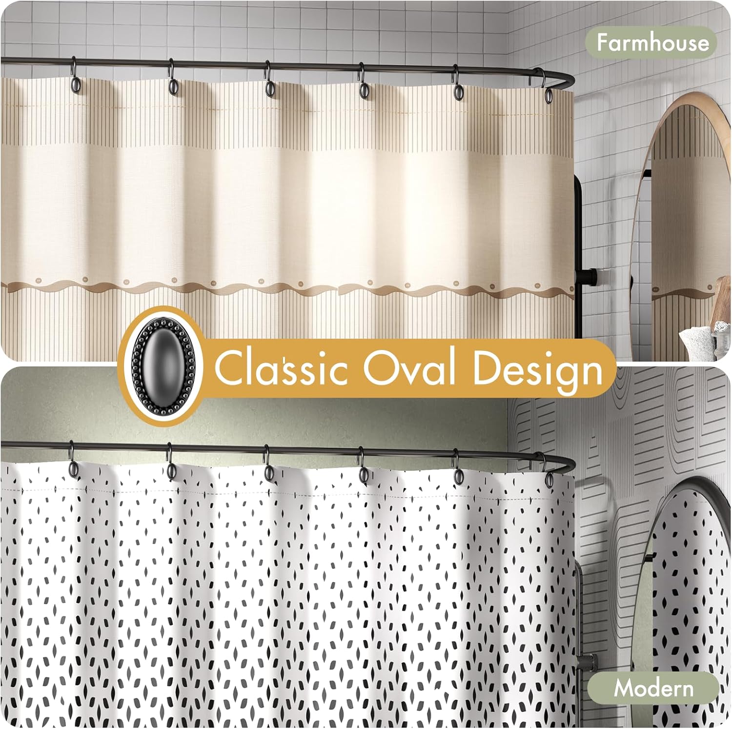 AmazerBath Classic Oval Design Shower Curtain Hooks, Set of 12
