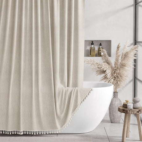 AmazerBath Farmhouse Shower Curtain with Tassel, Neutral