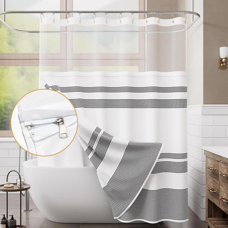 AmazerBath Zipper Shower Curtain and Liner Set with Window