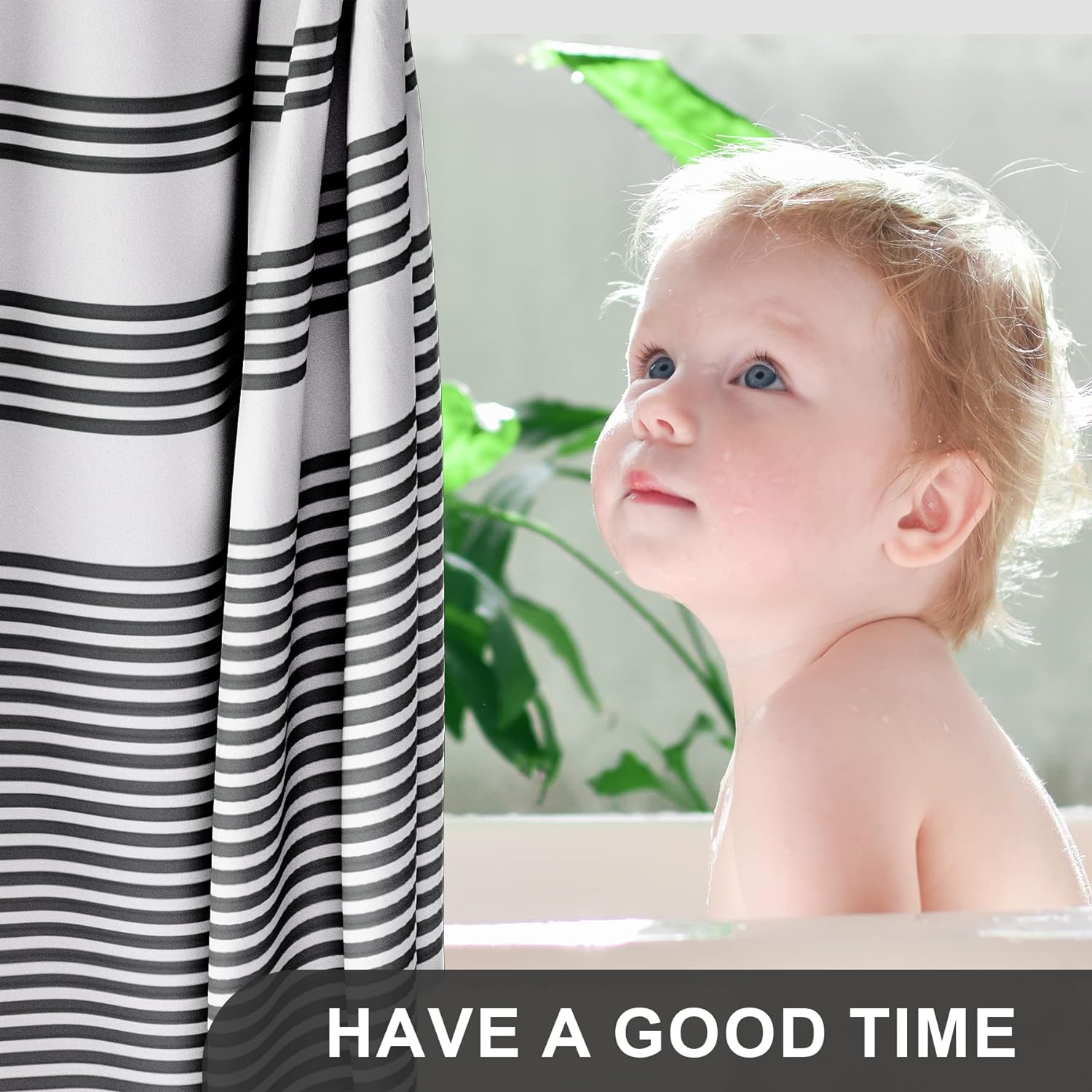 AmazerBath Stripe Design Shower Curtain with 12 Curtain Rings