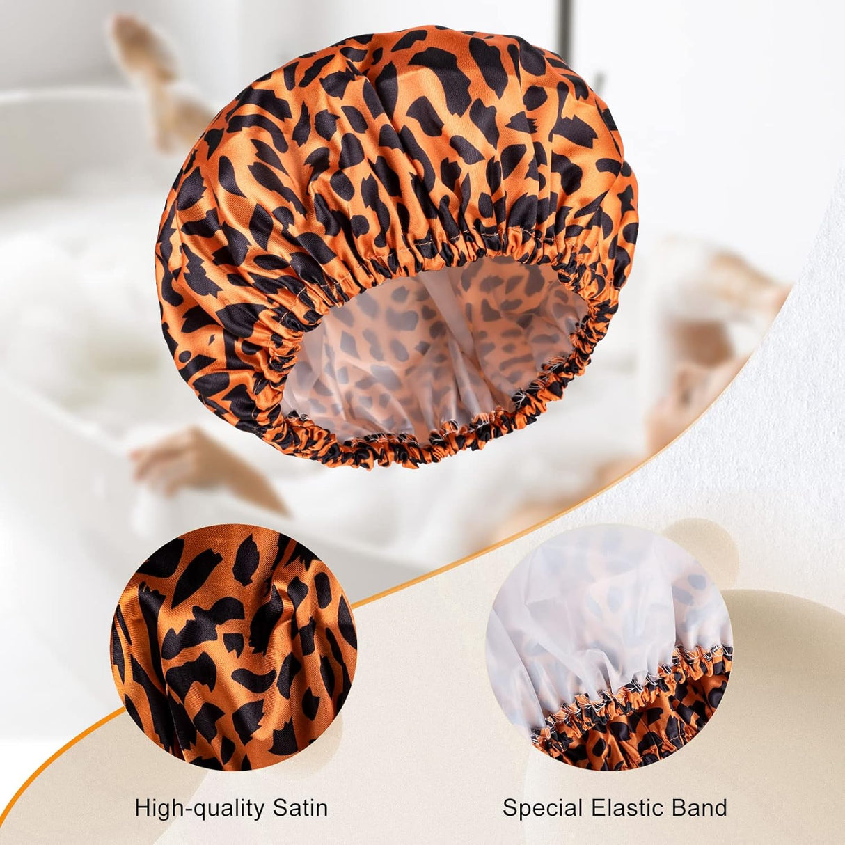 AmazerBath EVA Waterproof Bath Shower Caps, Leopard