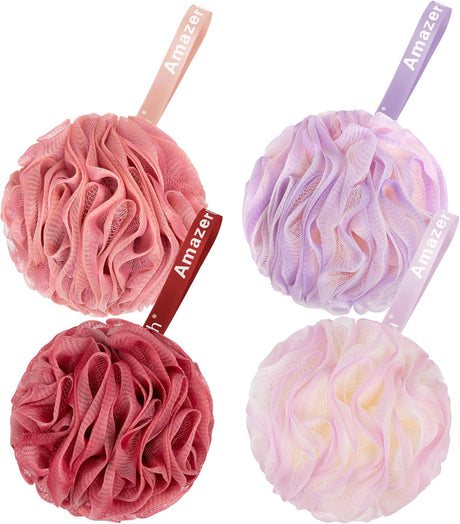 AmazerBath Colorful Bath Shower Loofah Sponge, Set of 4