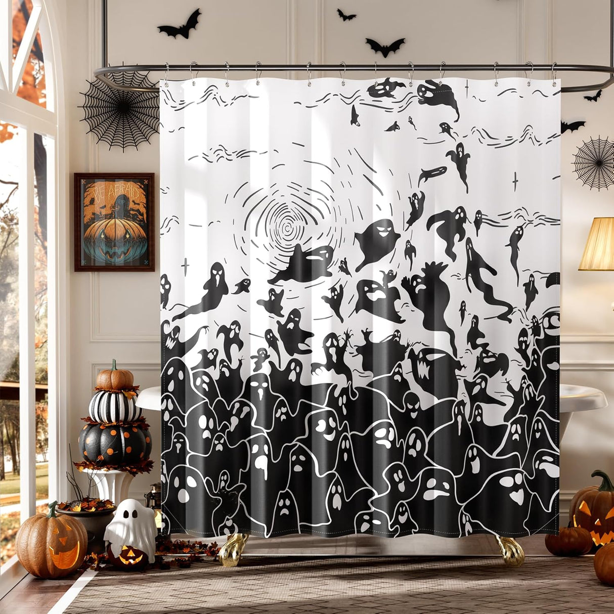 AmazerBath Halloween Shower Curtain with Rings, Ghost