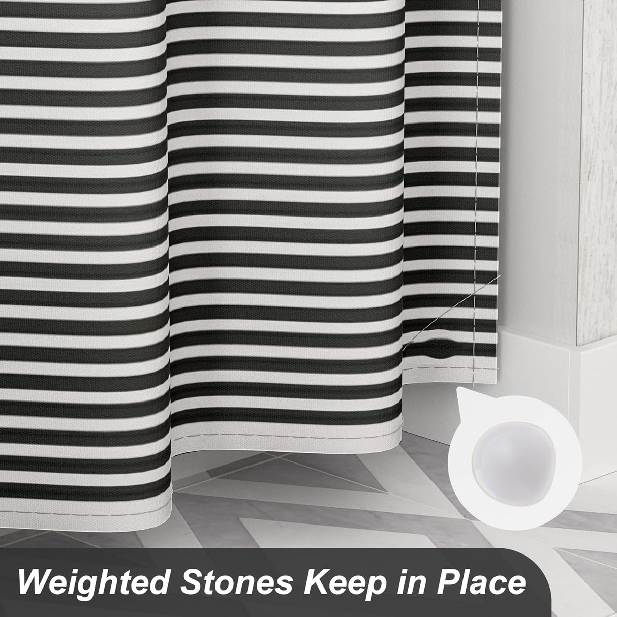 AmazerBath Stripe Design Shower Curtain with 12 Curtain Rings