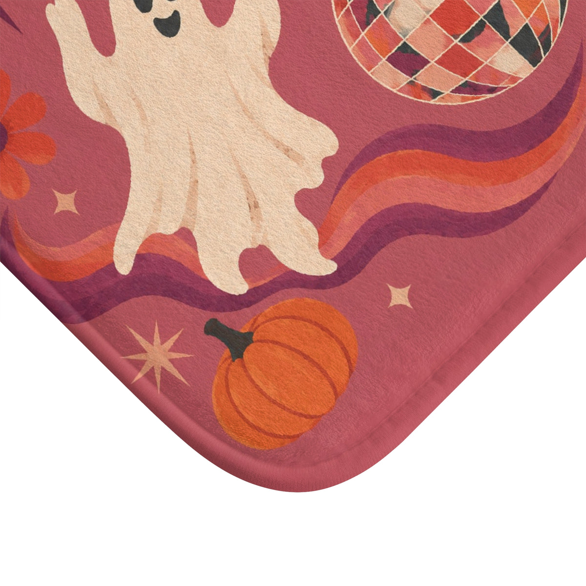 Groovy Ghost Halloween Bath Mat – Disco Ball & Pumpkins
