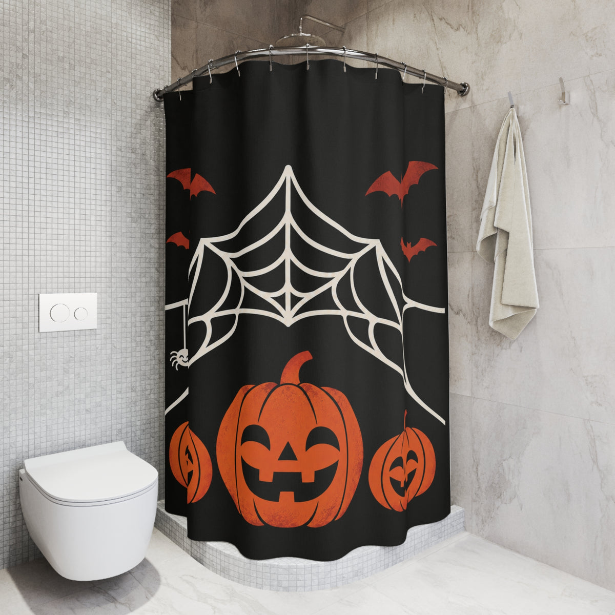 Spiderweb Pumpkin Halloween Shower Curtain