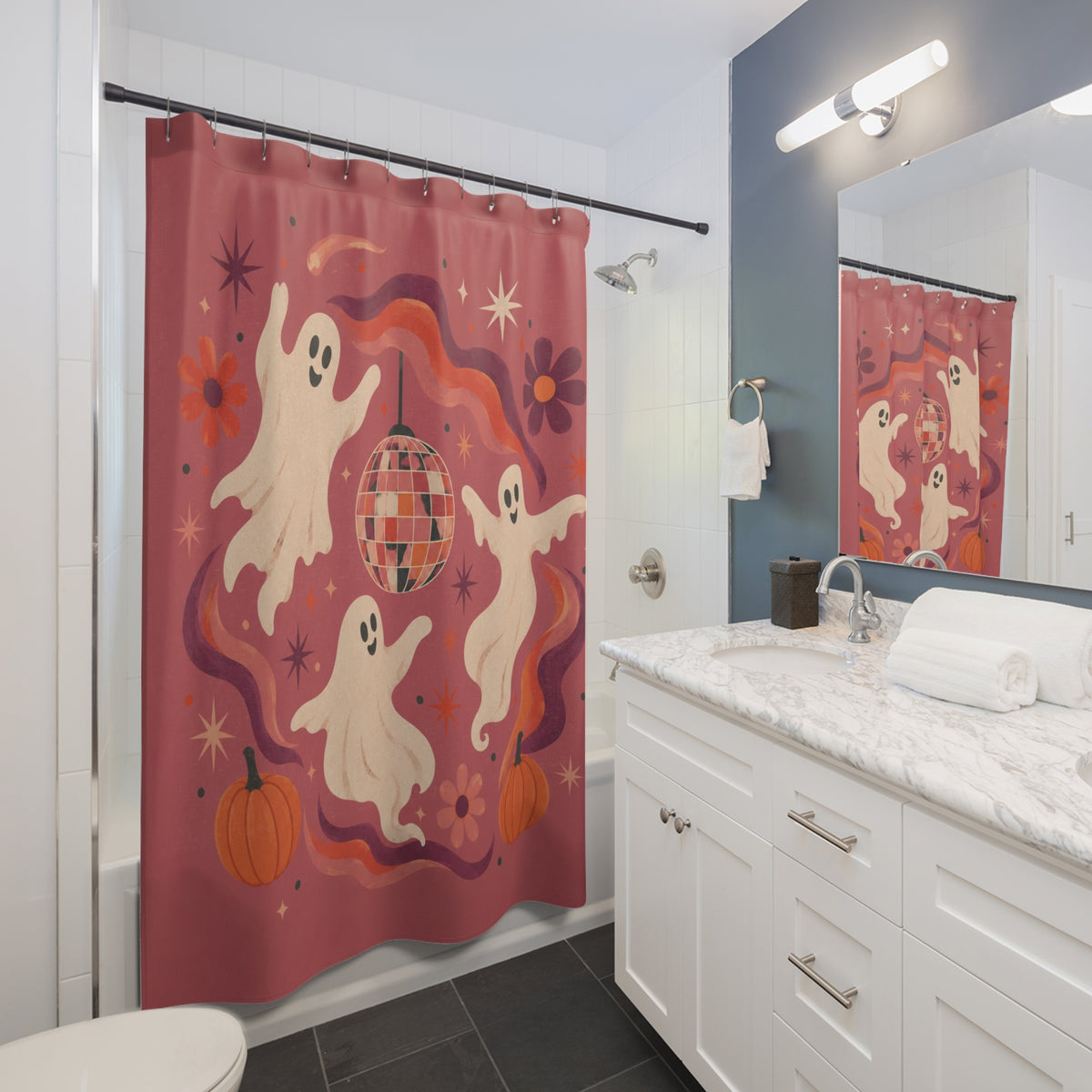 Groovy Disco Ghosts Halloween Shower Curtain