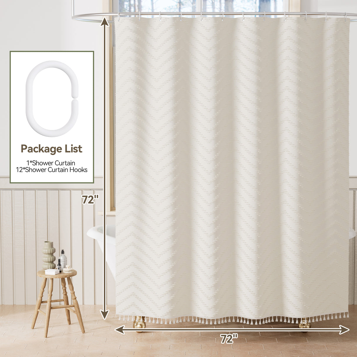 AmazerBath Farmhouse Shower Curtain for Minimalist Boho Bathroom, 72"x72"