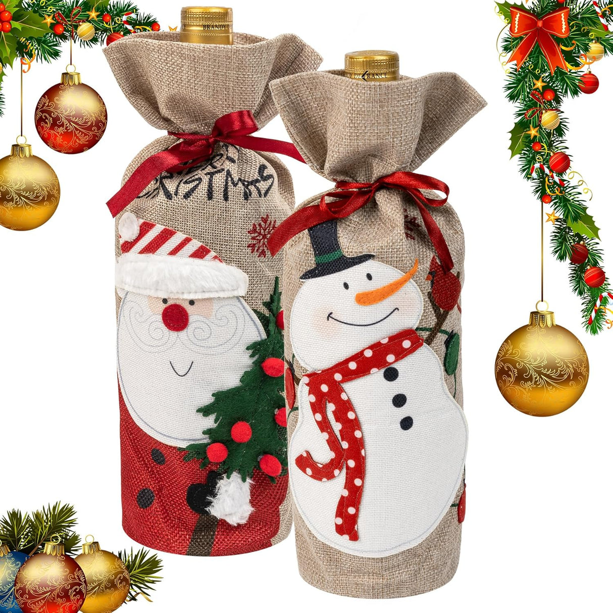 Amazer 3D Christmas Wine Bottle Gift Bags, Reusable Burlap