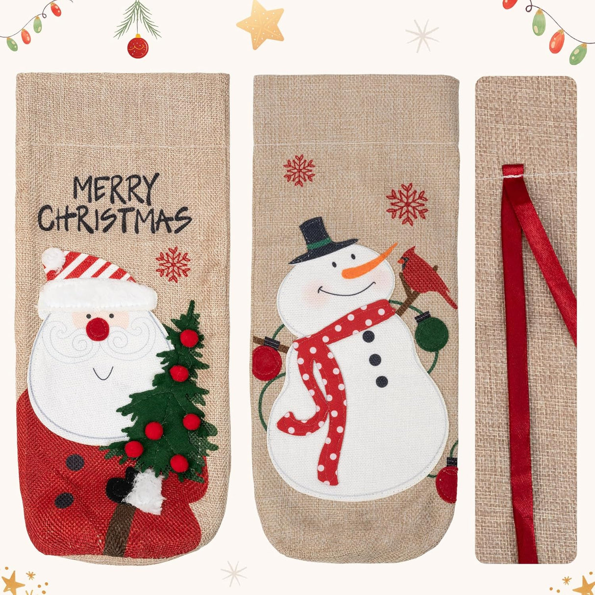 Amazer 3D Christmas Wine Bottle Gift Bags, Reusable Burlap