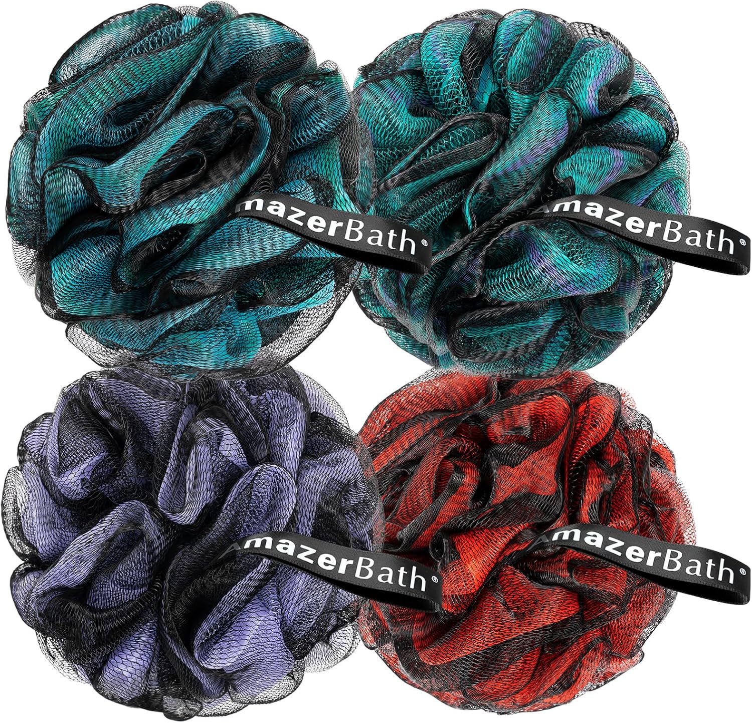 AmazerBath Charcoal Shower Loofah Bath Sponge, Set of 4