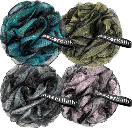 AmazerBath Charcoal Shower Loofah Bath Sponge, Set of 4