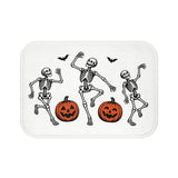 Linocut Skeleton Halloween Bath Mat – Dancing Bones & Pumpkins