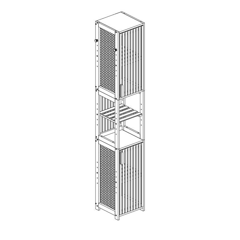 Line drawing of a tall bamboo cabinet with multiple compartments on a white background