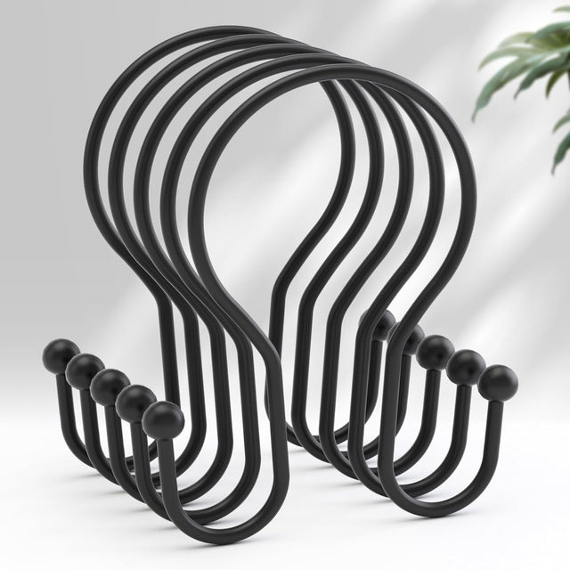 AmazerBath anti-drop double shower curtain hooks in Black, main variant image showing product color, finish, and design details.