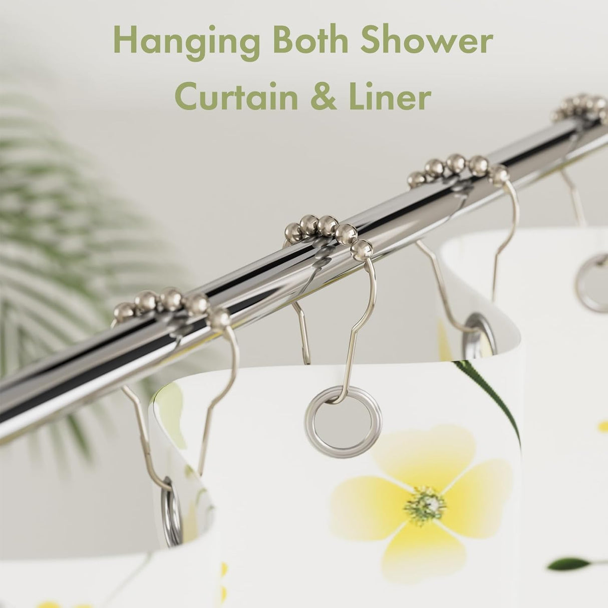 AmazerBath Nickel stainless steel shower curtain rings with holding a shower curtain and liner